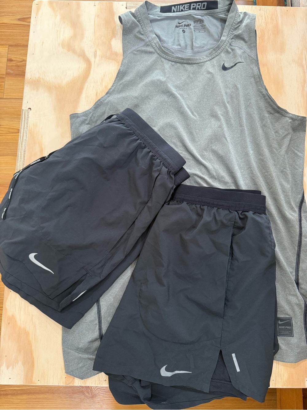 Nike Running Dri-Fit Black Sleeveless Shirt Shorts LOT